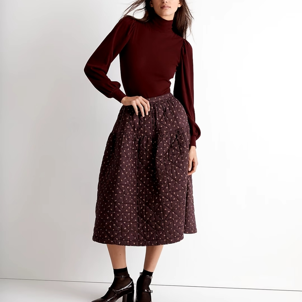 Quilted Crinkle Cotton Midi Skirt